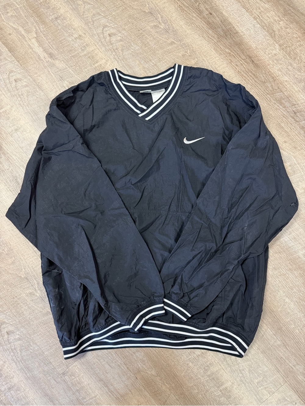 Nike Black Windbreaker Pullover with White Stripe Trim